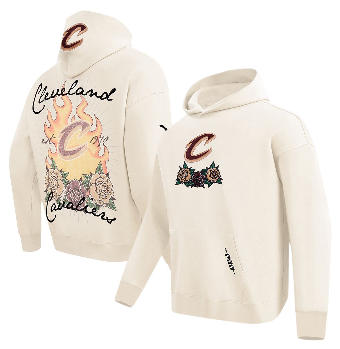 Pro Standard Men's Cleveland Cavaliers Off White Fire And Roses Washed Hoodie