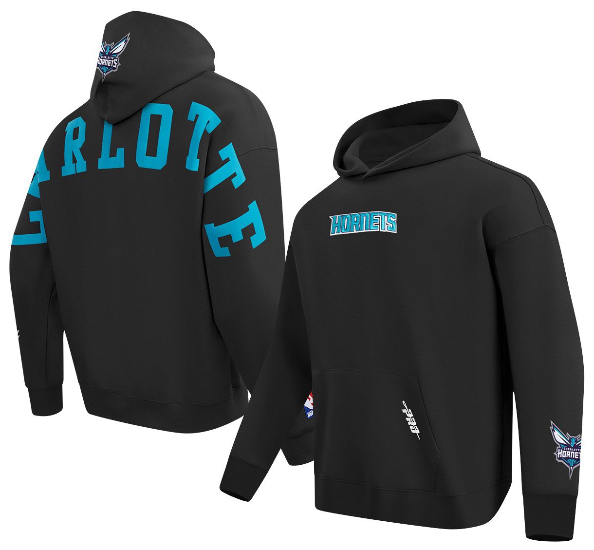 Pro Standard Men's Charlotte Hornets Black Wingspan Drop Shoulder Hoodie