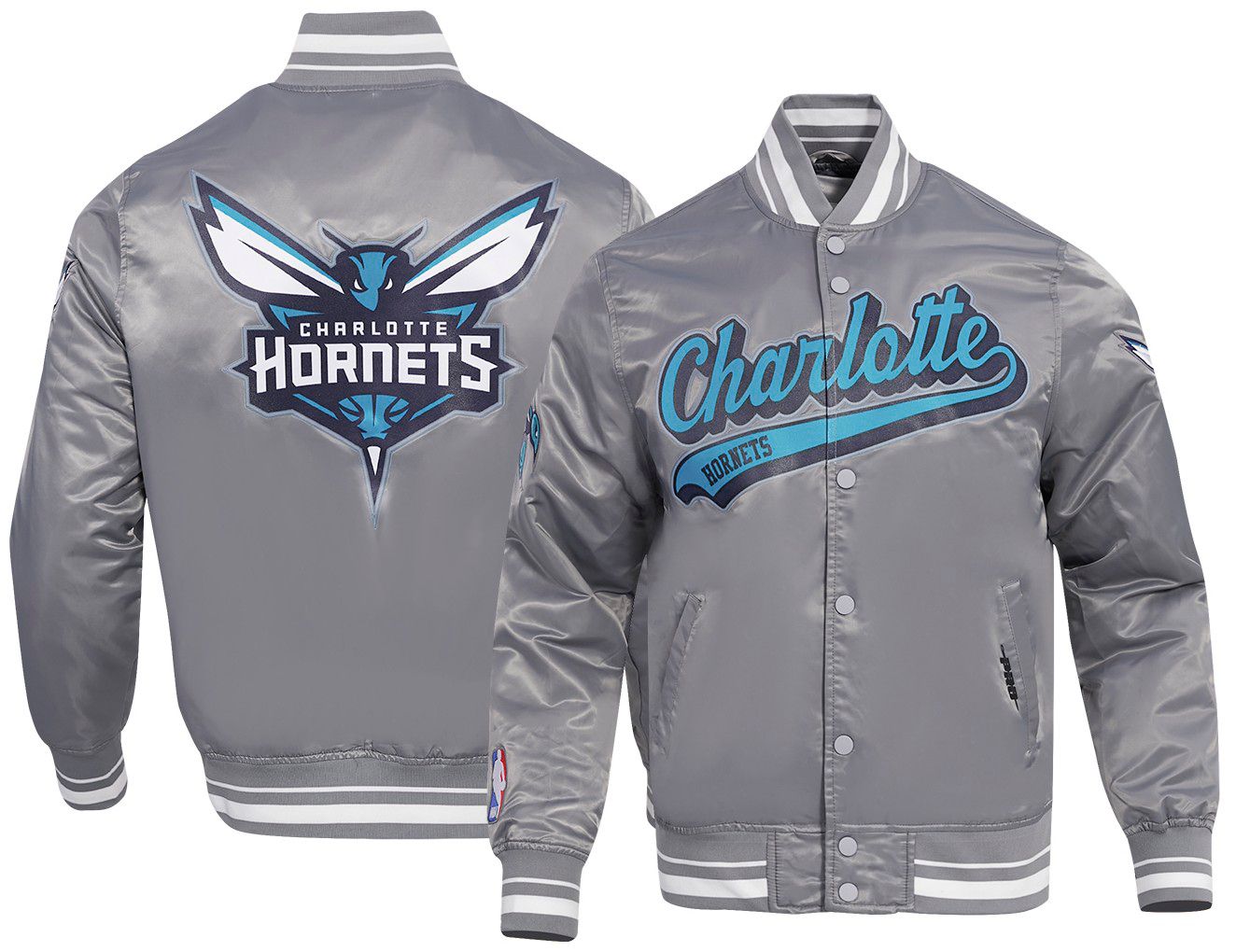 Pro Standard Men's Charlotte Hornets Grey Script Tail Satin Jacket
