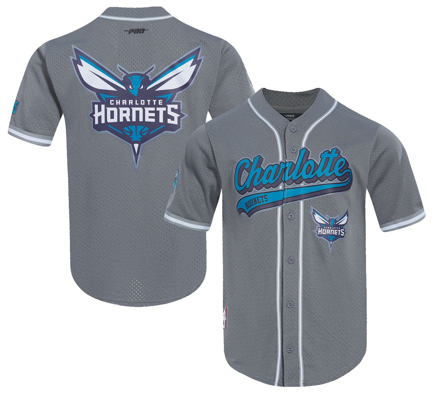 Pro Standard Men's Charlotte Hornets Gray Script Tail Mesh Button Down Shirt