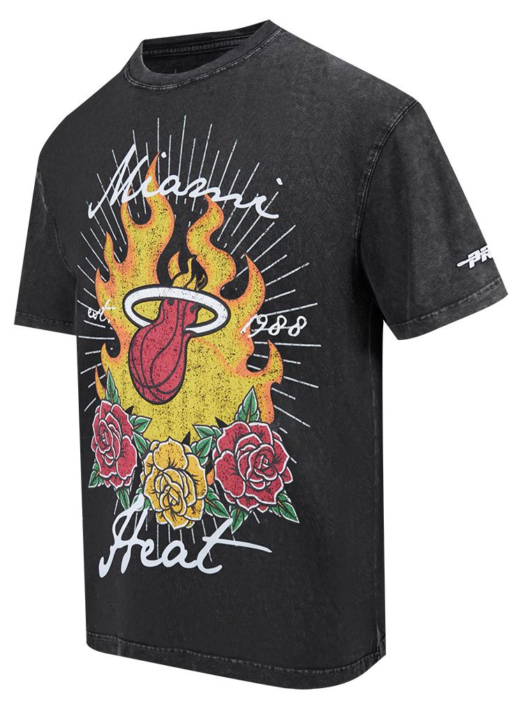 Pro Standard Men's Miami Heat Black Fire And Roses Washed T-Shirt