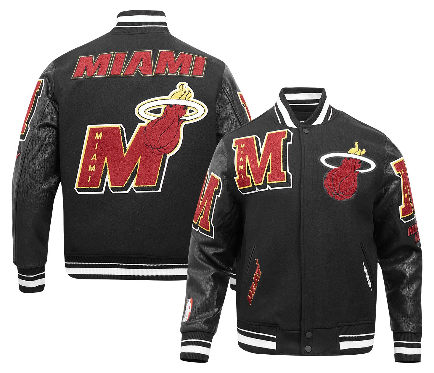 Pro Standard Men's Miami Heat Black Mash Up Rib Wool Varsity Jacket