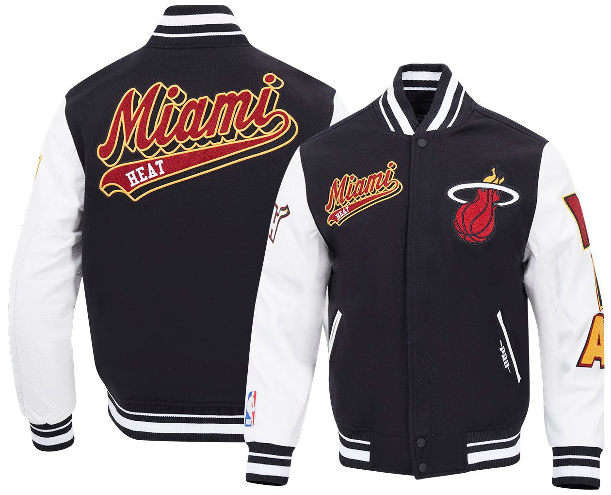 Pro Standard Men's Miami Heat Black Script Tail Rib Wool Varsity Jacket