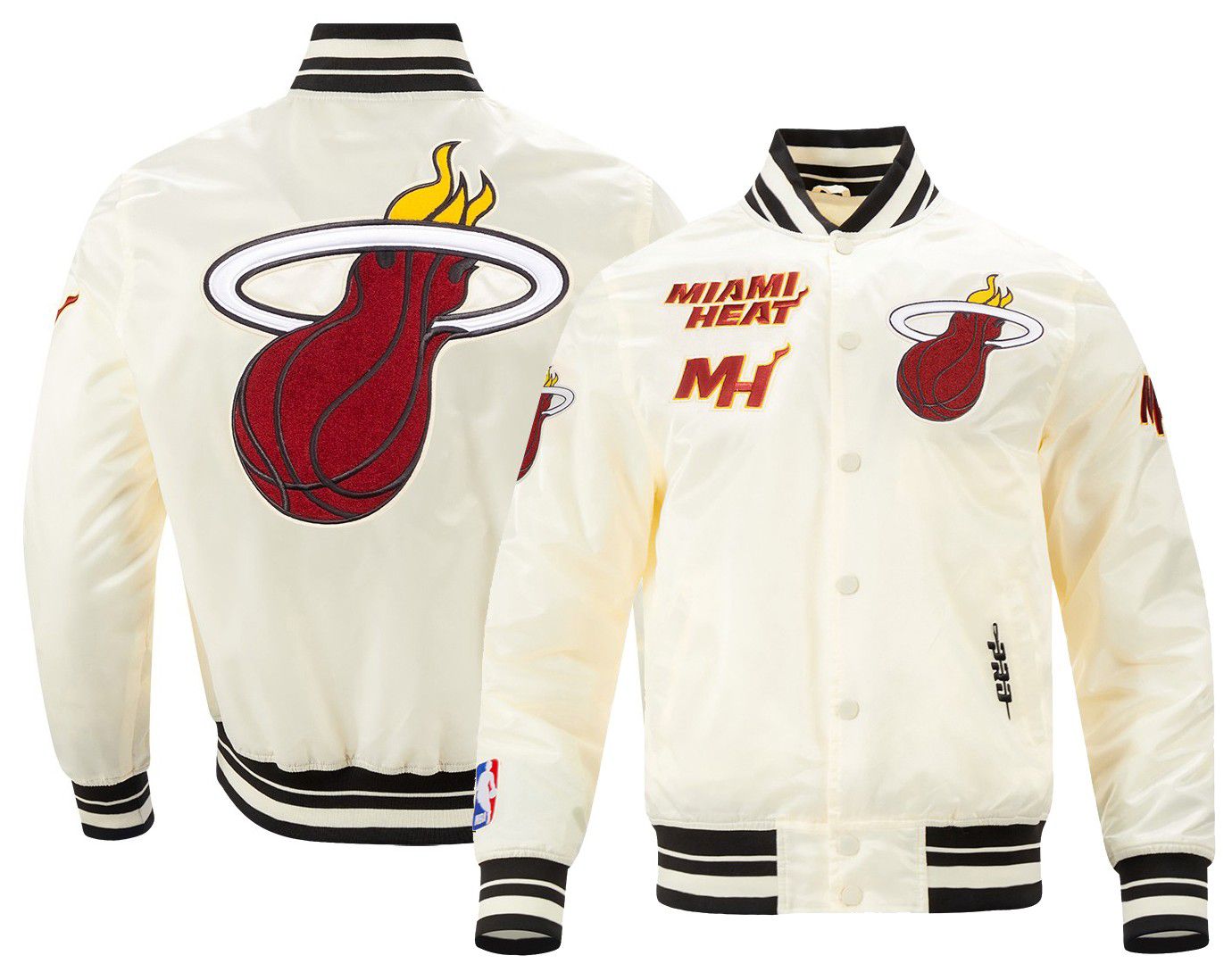 Pro Standard Men's Miami Heat Off White  Retro Classic Rib Satin Jacket