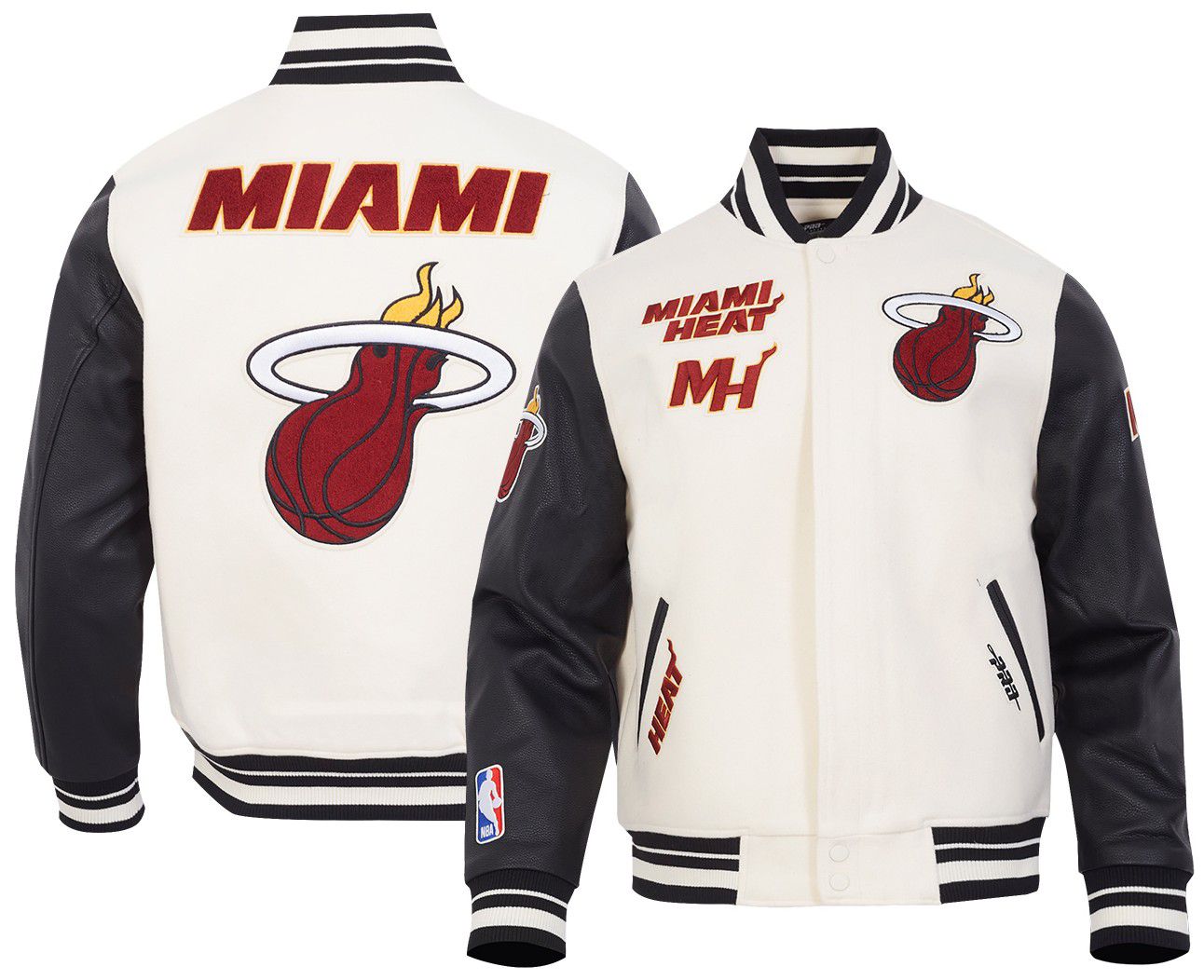 Pro Standard Men's Miami Heat Off White Retro Classic Rib Wool Varsity Jacket