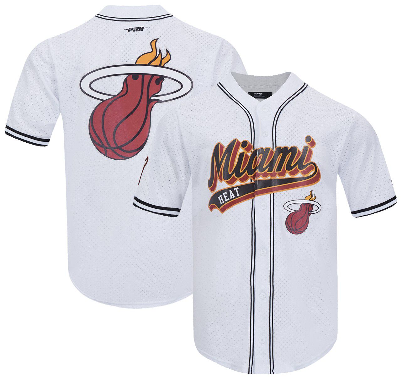 Pro Standard Men's Miami Heat White Script Tail Mesh Button Down Shirt