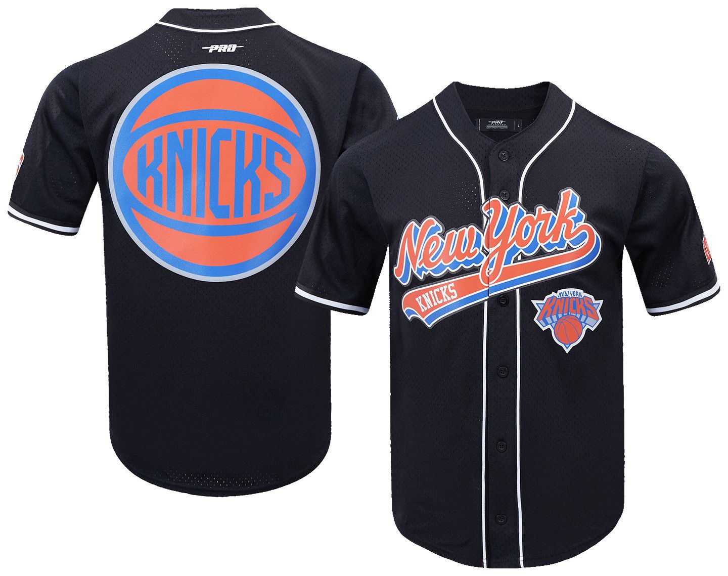 Pro Standard Men's New York Knicks Black Script Tail Mesh Button Down Shirt