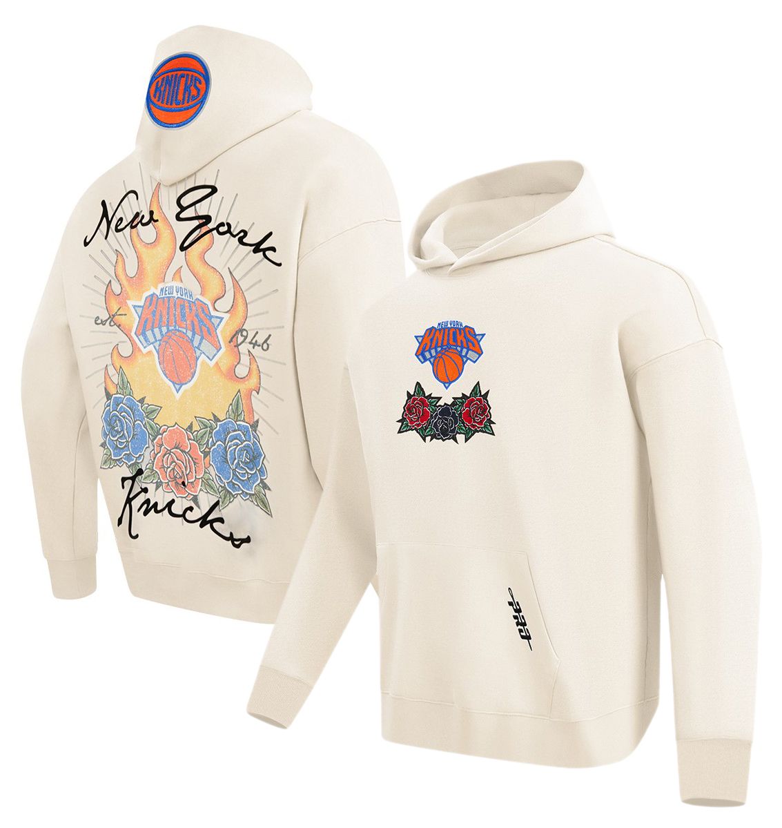 Pro Standard Men's New York Knicks Off White Fire And Roses Washed Hoodie