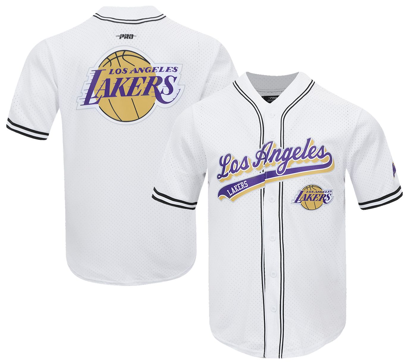 Pro Standard Men's Los Angeles Lakers White Script Tail Mesh Button Down Shirt