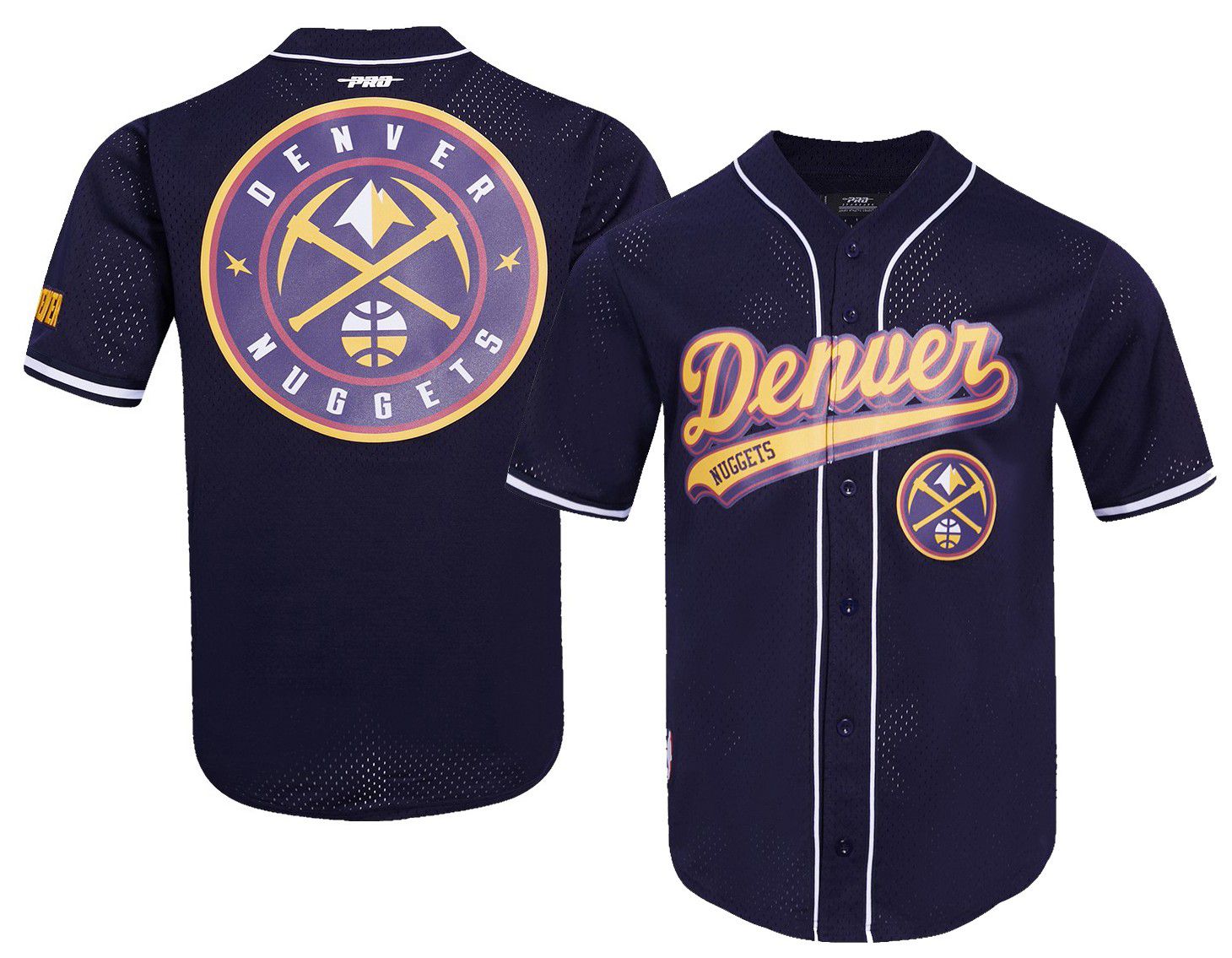 Pro Standard Men's Denver Nuggets Navy Script Tail Mesh Button Down Shirt