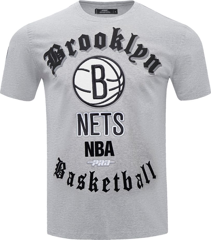Pro Standard Men's Brooklyn Nets Gray Old English Short Sleeve T-Shirt