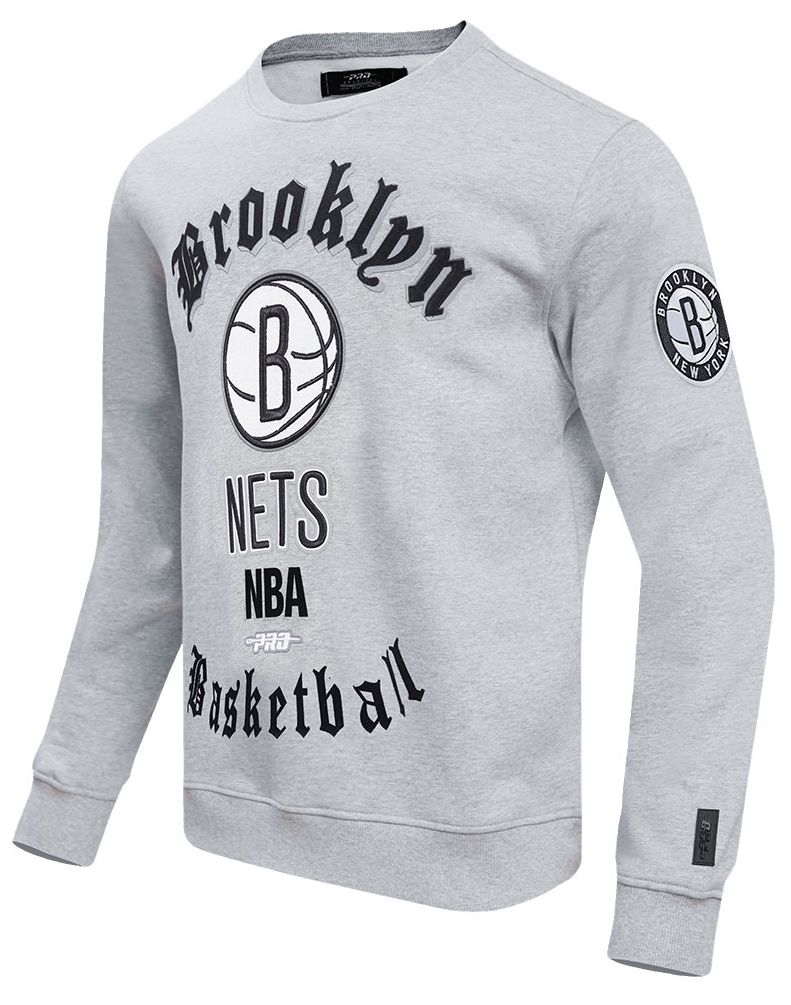 Pro Standard Men's Brooklyn Nets Grey Old English Fleece Crewneck Sweatshirt