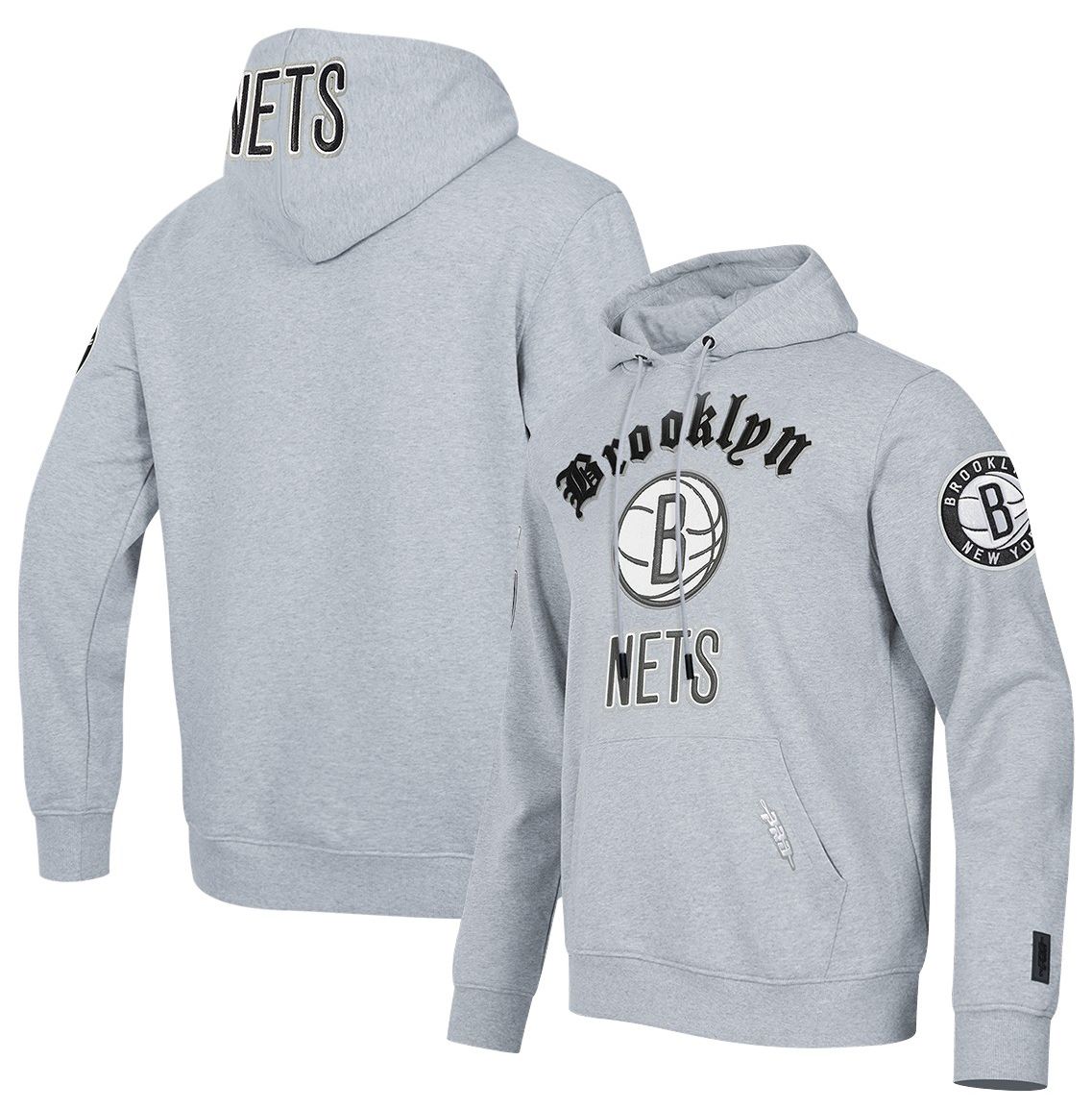 Pro Standard Men's Brooklyn Nets Grey Old English Fleece Pullover Hoodie