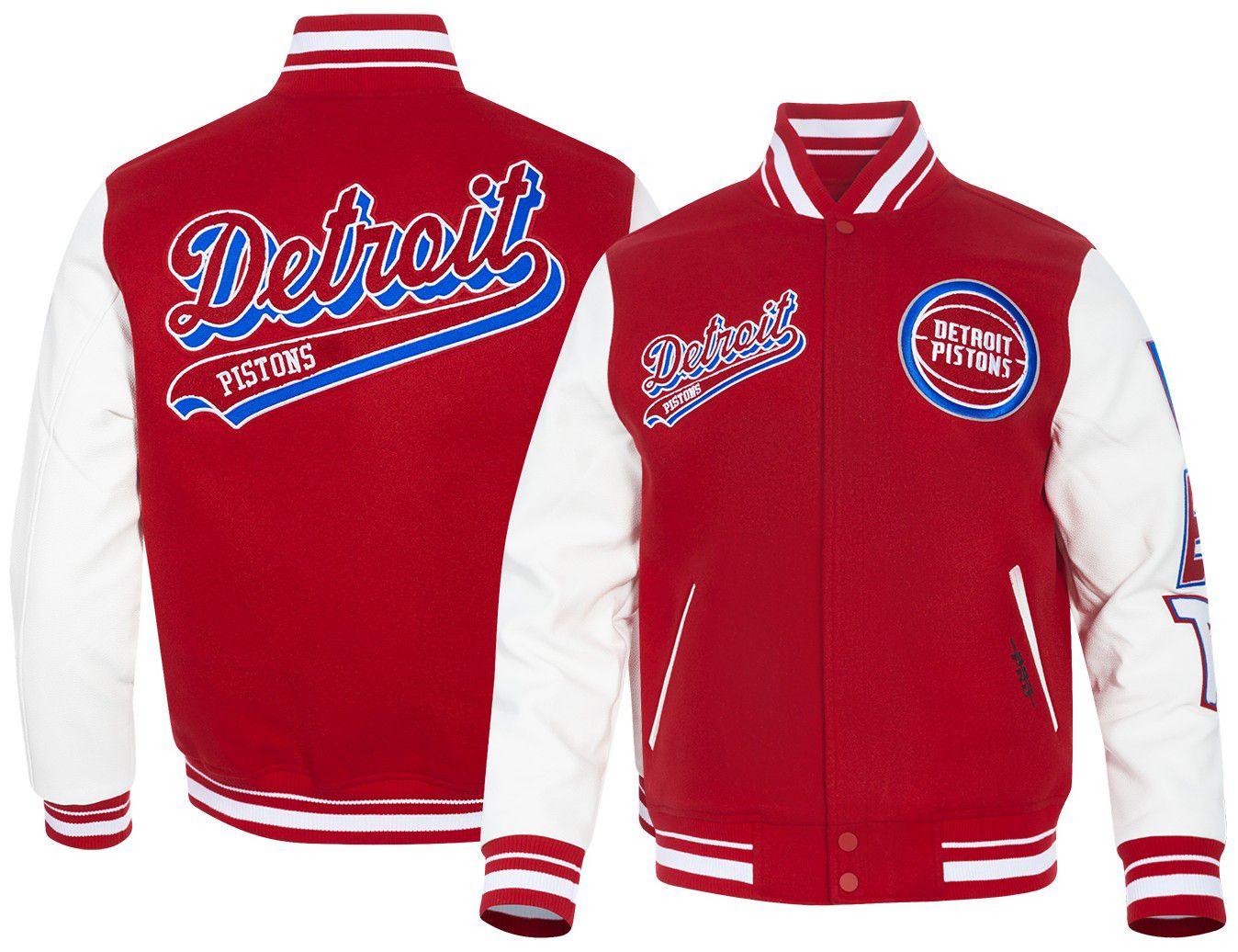 Pro Standard Men's Detroit Pistons Red Script Tail Rib Wool Varsity Jacket