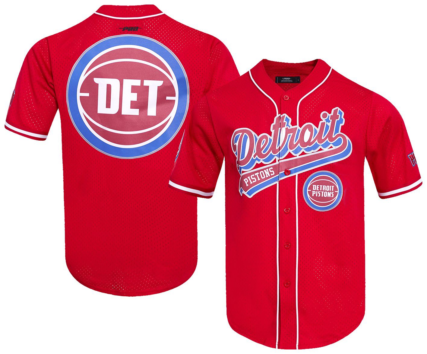 Pro Standard Men's Detroit Pistons Red Script Tail Mesh Button Down Shirt