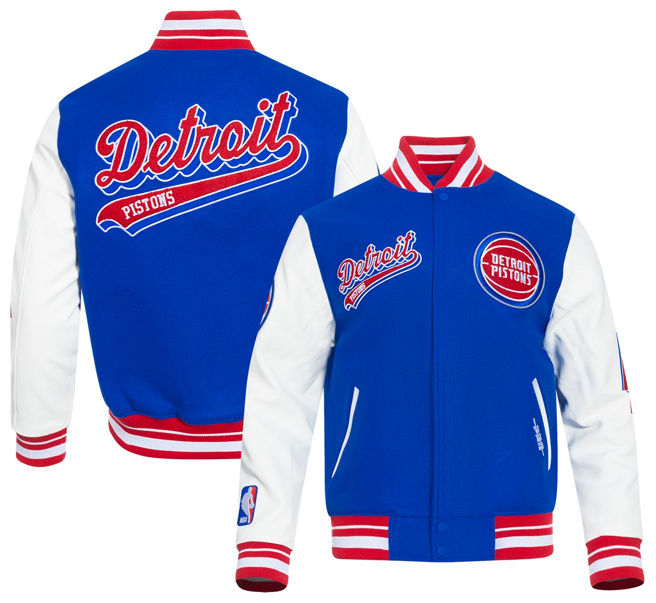 Pro Standard Men's Detroit Pistons Royal Script Tail Rib Wool Varsity Jacket