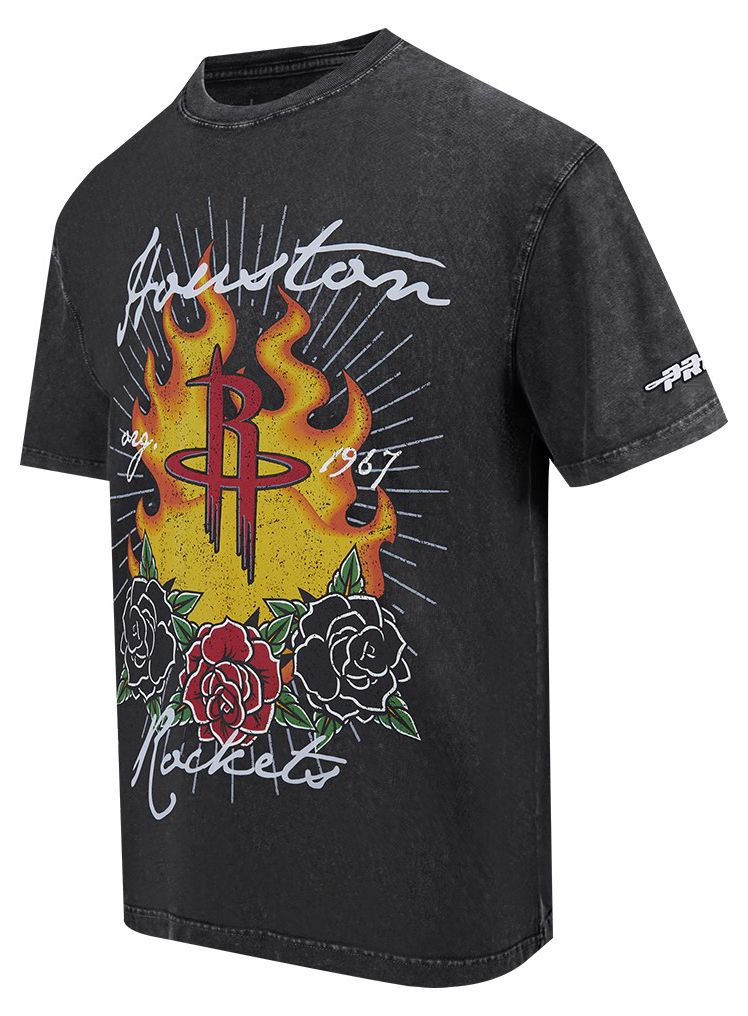 Pro Standard Men's Houston Rockets Black Fire And Roses Washed T-Shirt