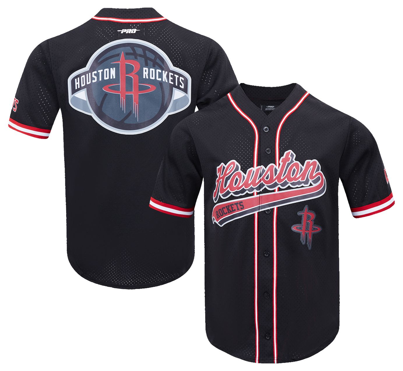 Pro Standard Men's Houston Rockets Black Script Tail Mesh Button Down Shirt