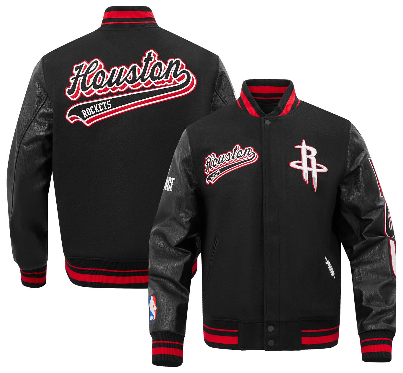 Pro Standard Men's Houston Rockets Black Script Tail Rib Wool Varsity Jacket
