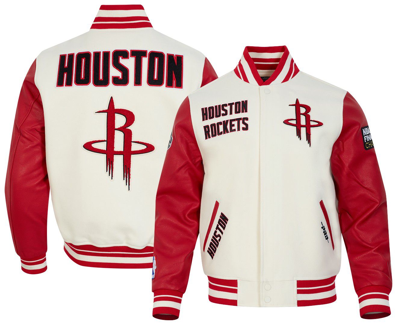 Pro Standard Men's Houston Rockets Off White Retro Classics Rib Wool Varsity Jacket