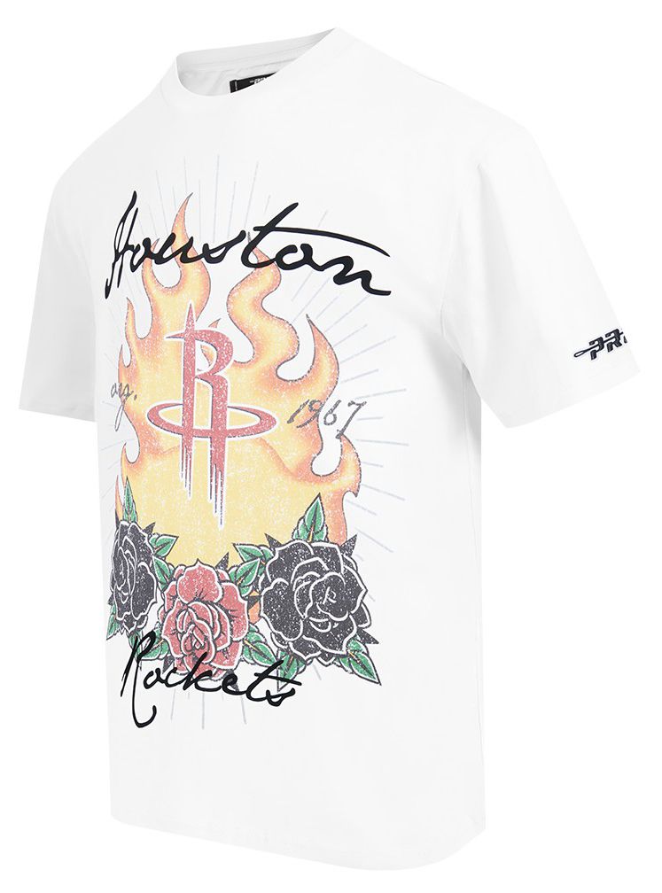 Pro Standard Men's Houston Rockets White Fire And Roses Washed T-Shirt