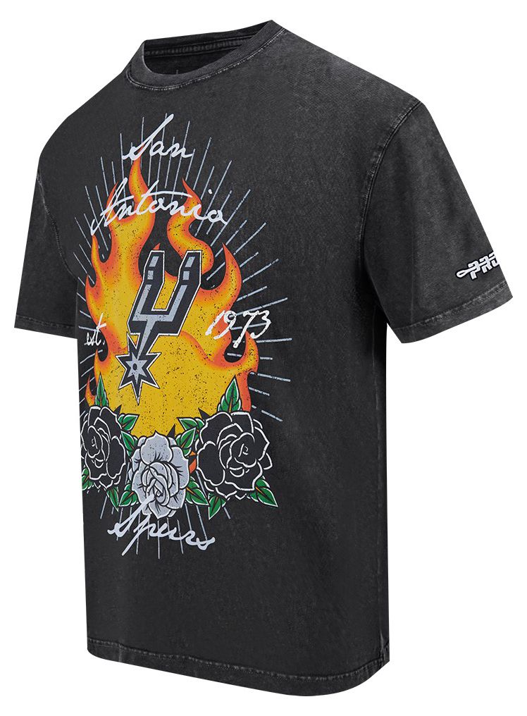 Pro Standard Men's San Antonio Spurs Black Fire And Roses Washed T-Shirt