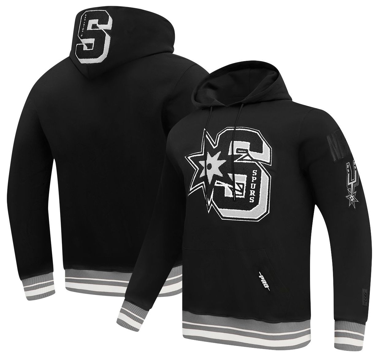 Pro Standard Men's San Antonio Spurs Black Rib Mash Up Fleece Pullover Hoodie