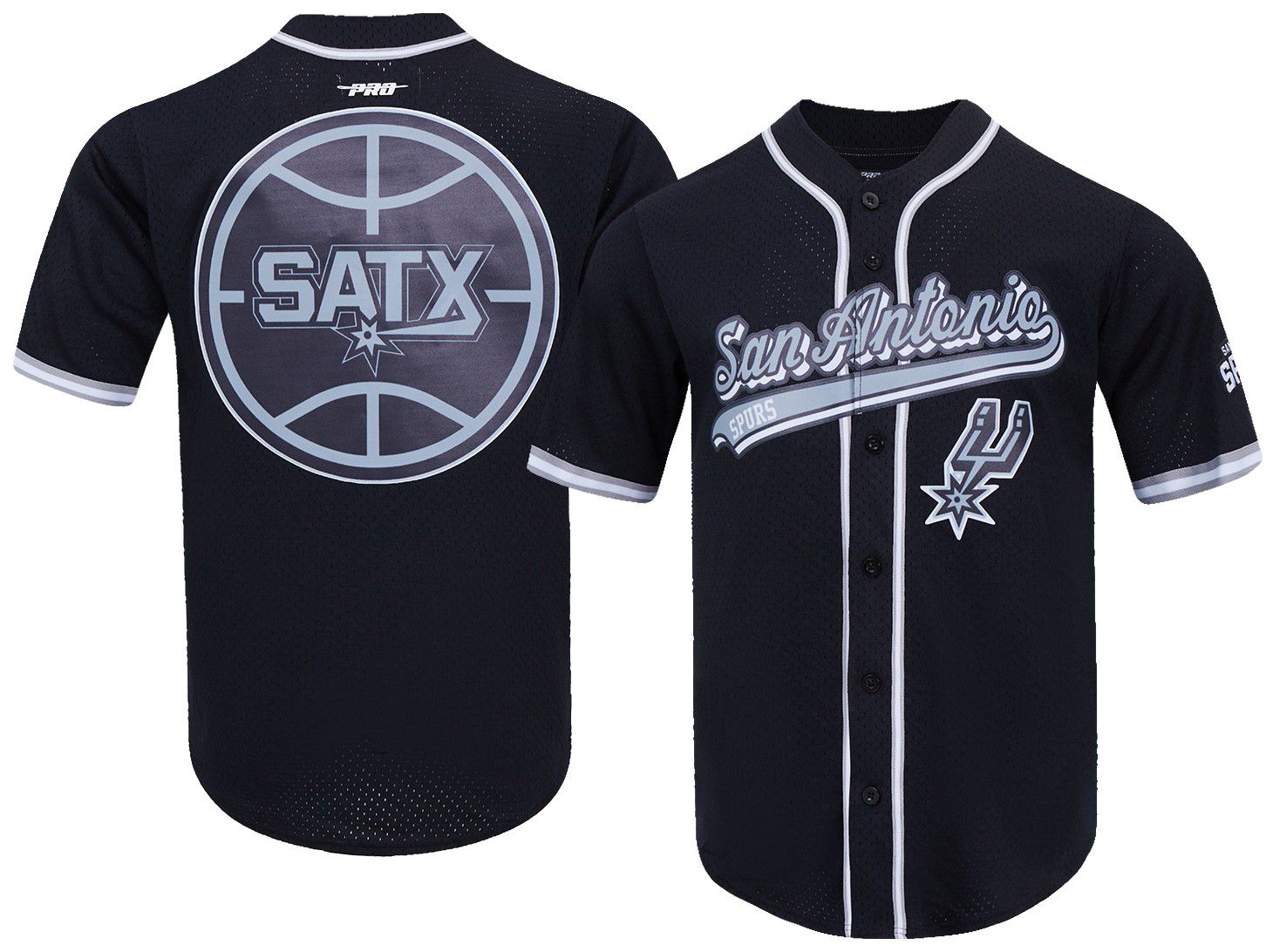 Pro Standard Men's San Antonio Spurs Black Script Tail Mesh Button Down Shirt