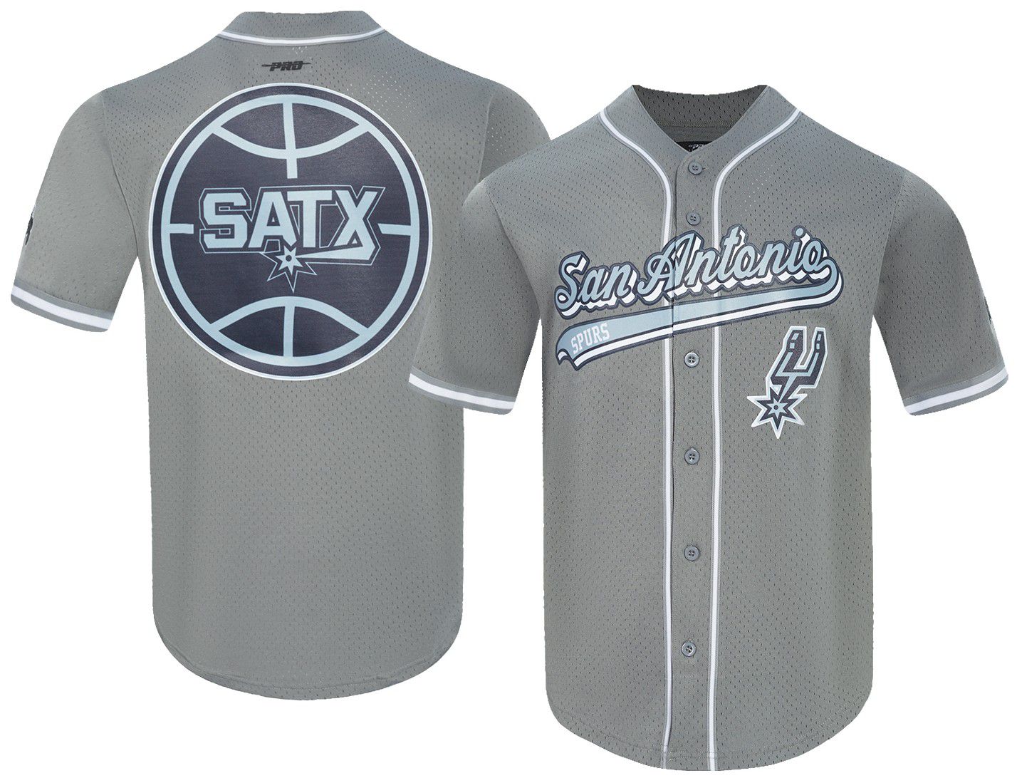 Pro Standard Men's San Antonio Spurs Gray Script Tail Mesh Button Down Shirt