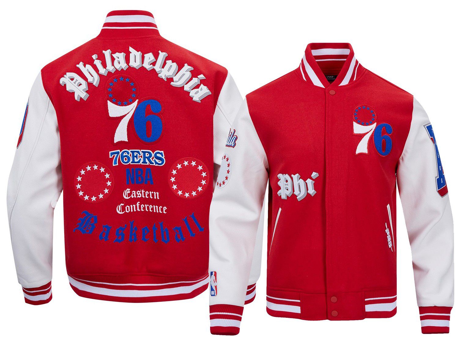 Pro Standard Men's Philadelphia 76ers Red Old English Rib Wool Varsity Jacket