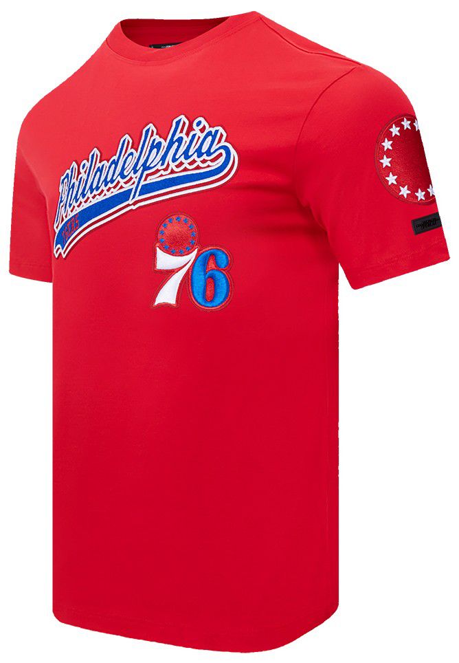 Pro Standard Men's Philadelphia 76ers Red Script Tail Short Sleeve T-Shirt