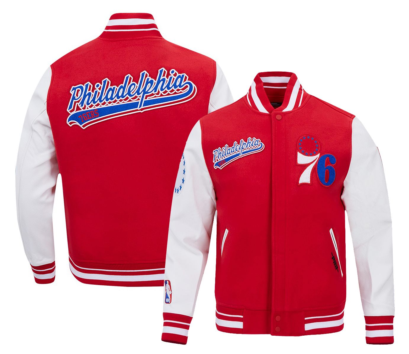 Pro Standard Men's Philadelphia 76ers Red Script Tail Rib Wool Varsity Jacket