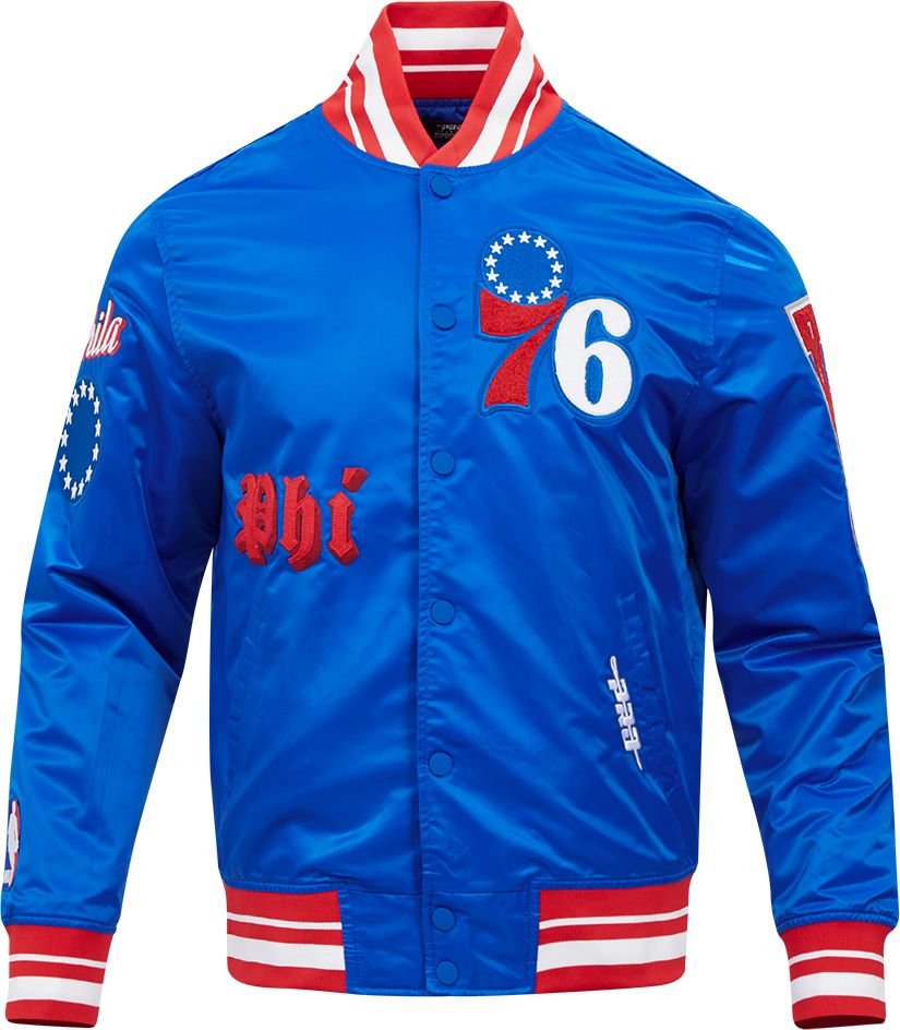 Pro Standard Men's Philadelphia 76ers Royal Old English Ribbed Satin Jacket