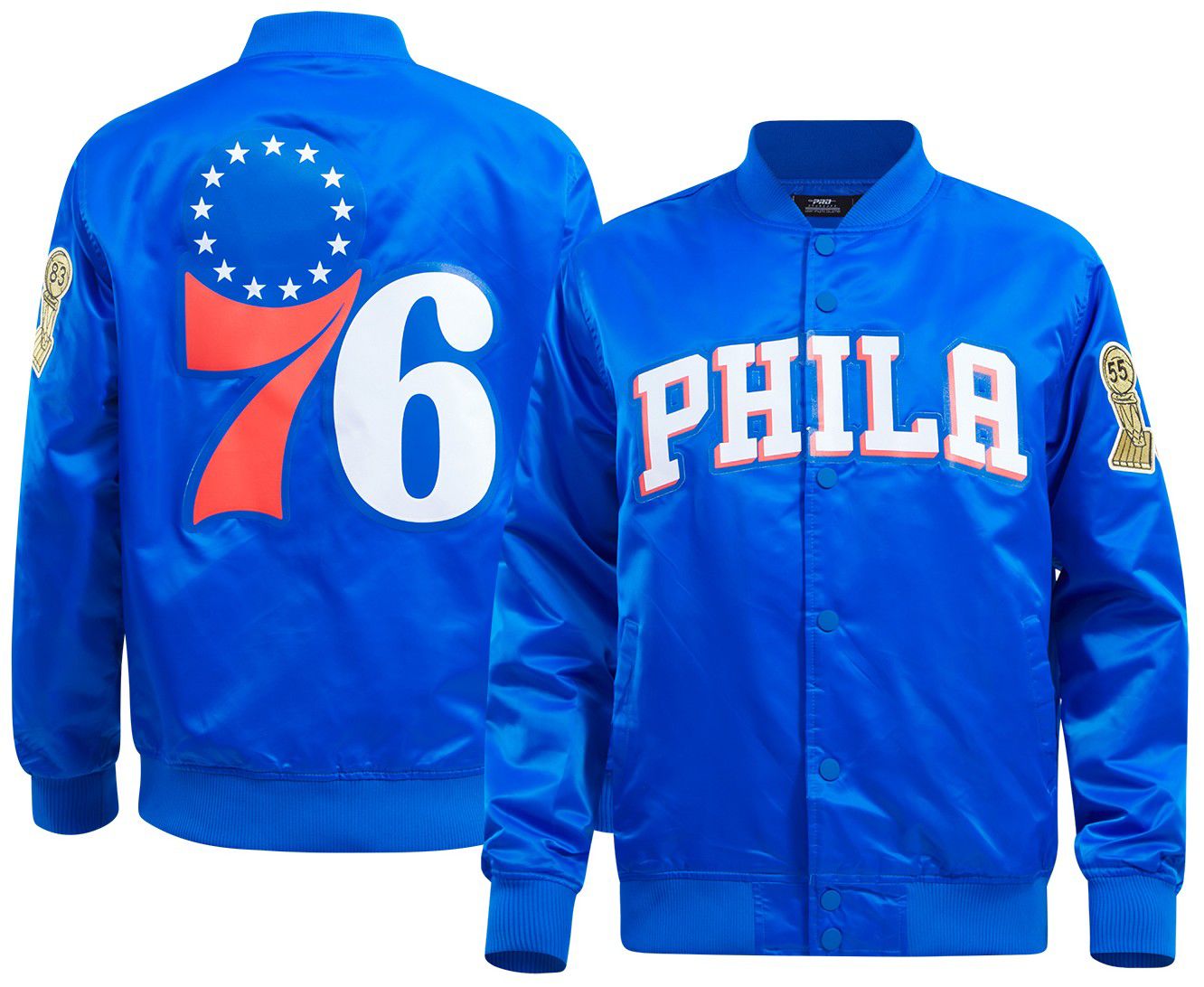 Pro Standard Men's Philadelphia 76ers Royal Big Logo Satin Jacket