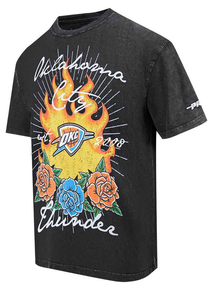 Pro Standard Men's Oklahoma City Thunder Black Fire And Roses Washed T-Shirt