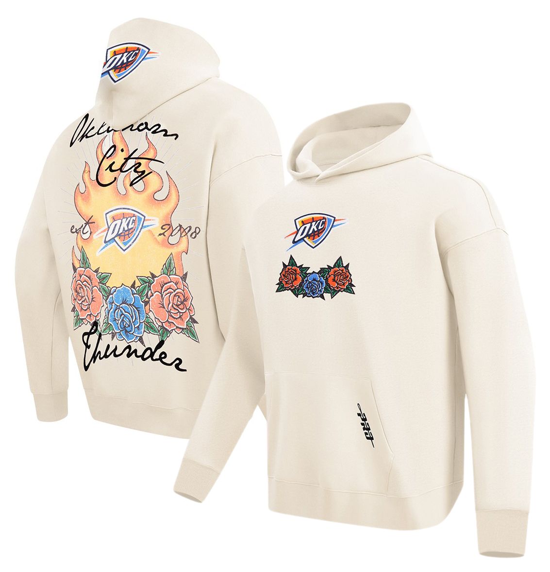 Pro Standard Men's Oklahoma City Thunder Off White Fire And Roses Washed Hoodie