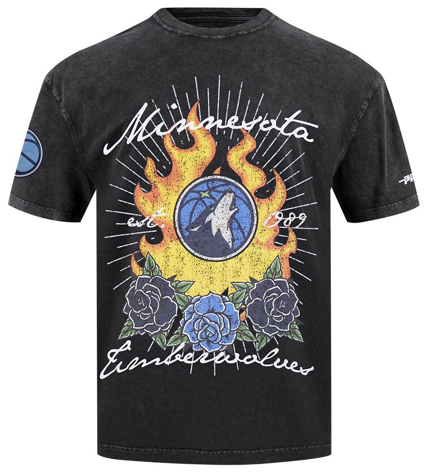 Pro Standard Men's Minnesota Timberwolves Black Fire & Roses Washed T-Shirt