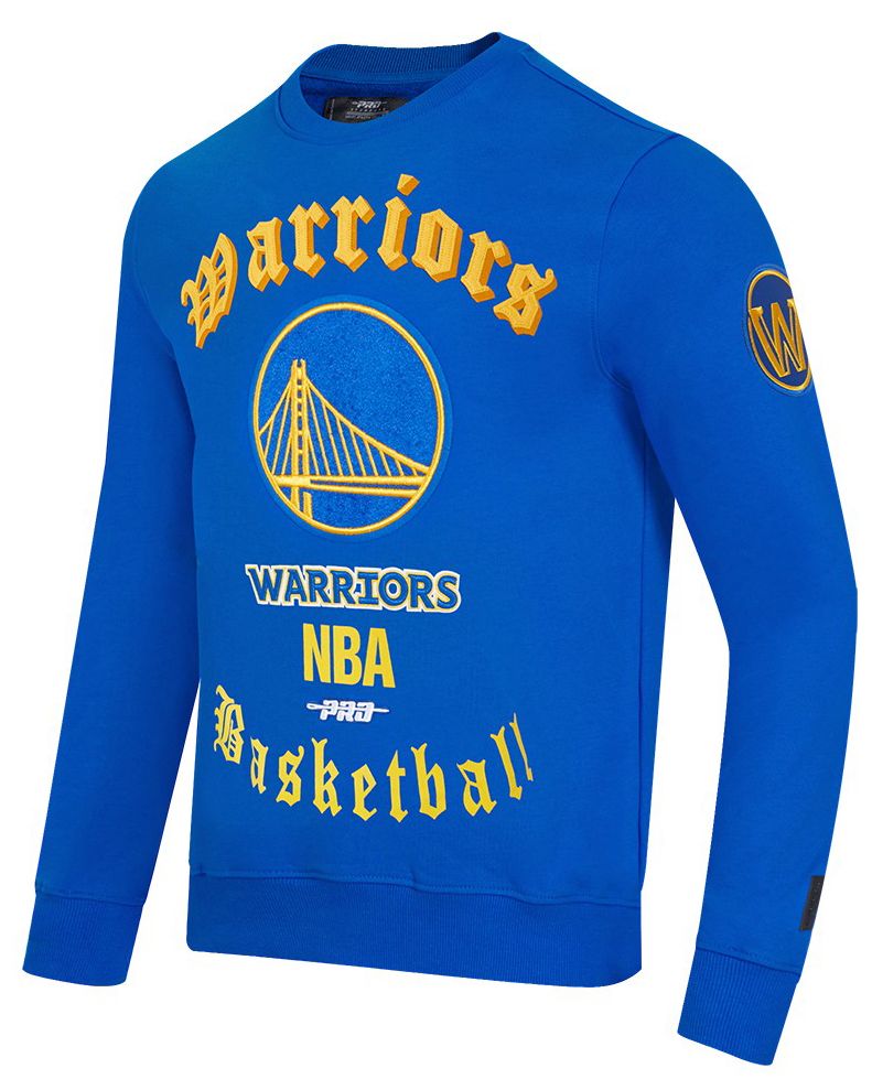 Pro Standard Men's Golden State Warriors Blue Old English Fleece Crew Neck Sweatshirt