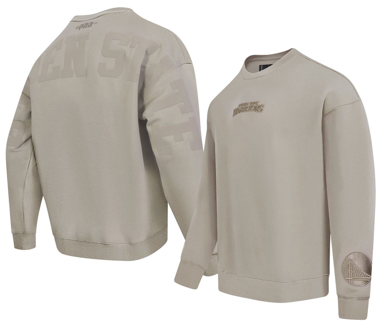 Pro Standard Men's Golden State Warriors Taupe Wing Span Drop Fleece Crew Sweatshirt
