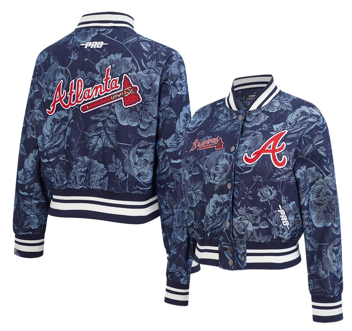 Pro Standard Women's Atlanta Braves Blue Denim Cropped Floral Jacket