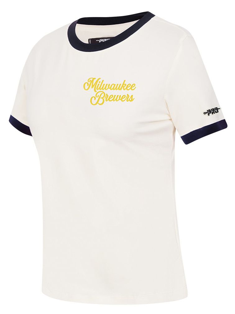 Pro Standard Women's Milwaukee Brewers Cream Ringer Souvenir T-Shirt
