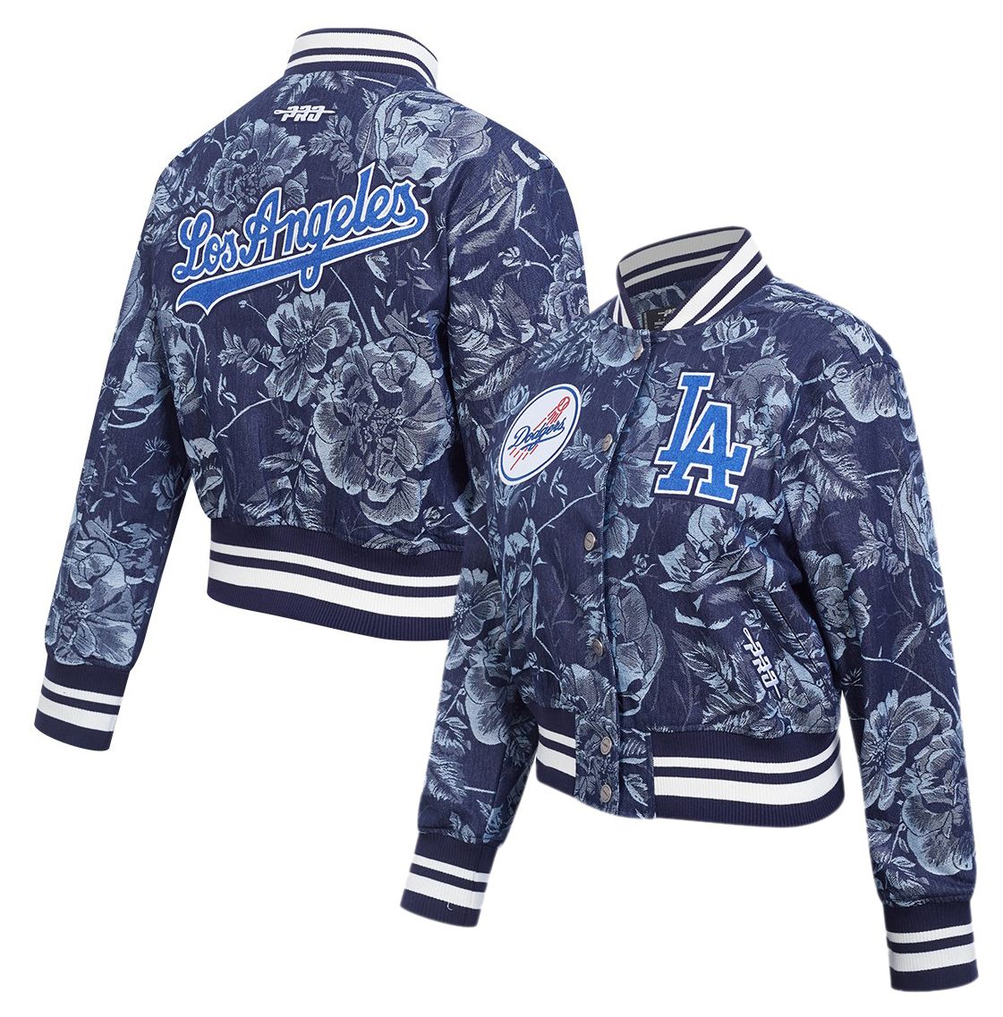 Pro Standard Women's Los Angeles Dodgers Blue Denim Cropped Floral Jacket