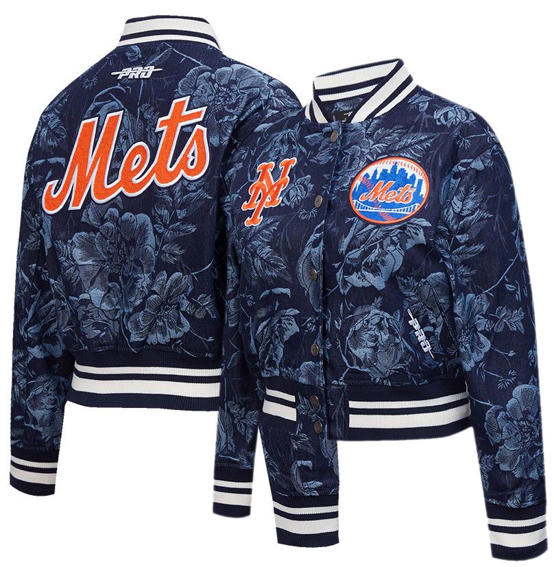 Pro Standard Women's New York Mets Blue Denim Cropped Floral Jacket