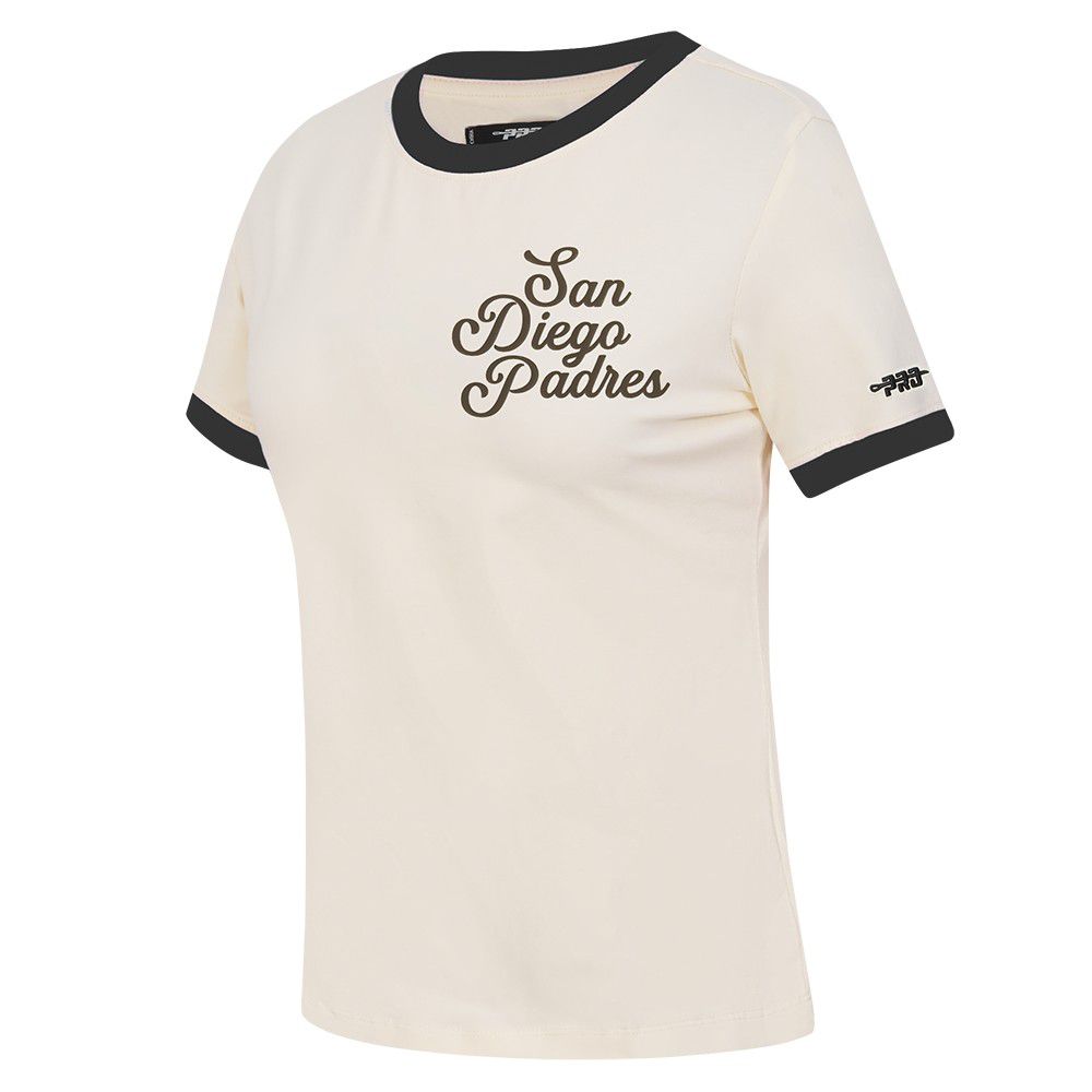 Pro Standard Women's San Diego Padres Cream Ringer Souvenir T-Shirt