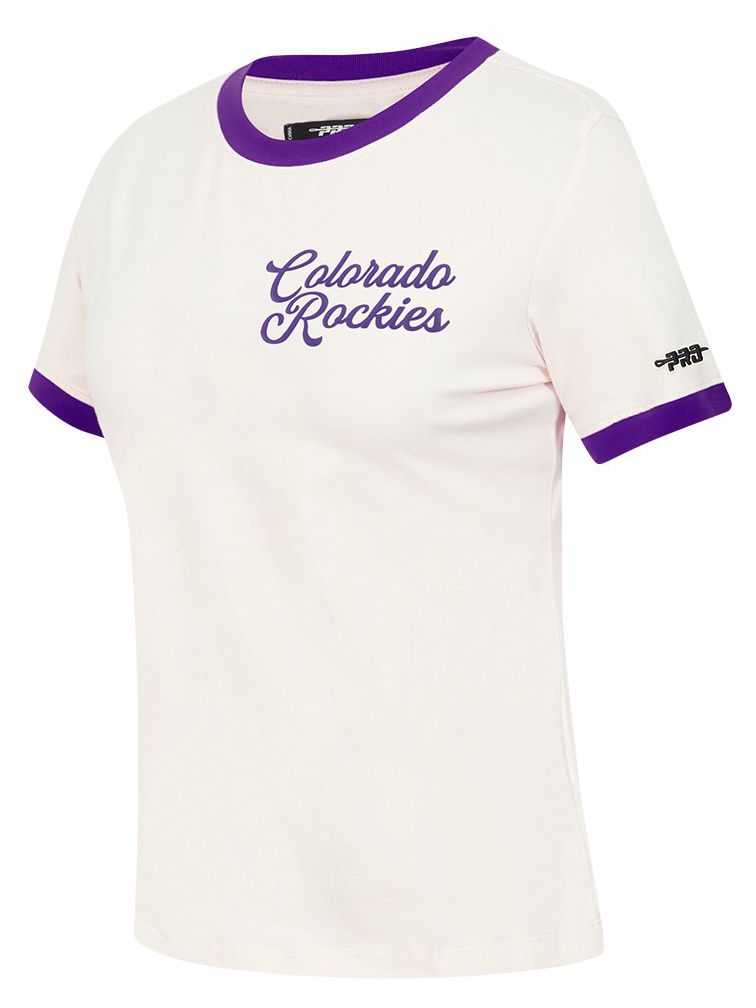 Pro Standard Women's Colorado Rockies Cream Ringer Souvenir T-Shirt