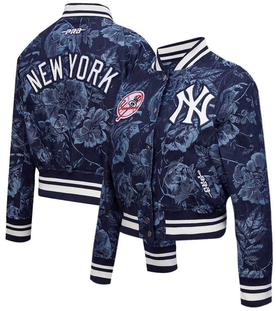 Pro Standard Women's New York Yankees Blue Denim Cropped Floral Jacket