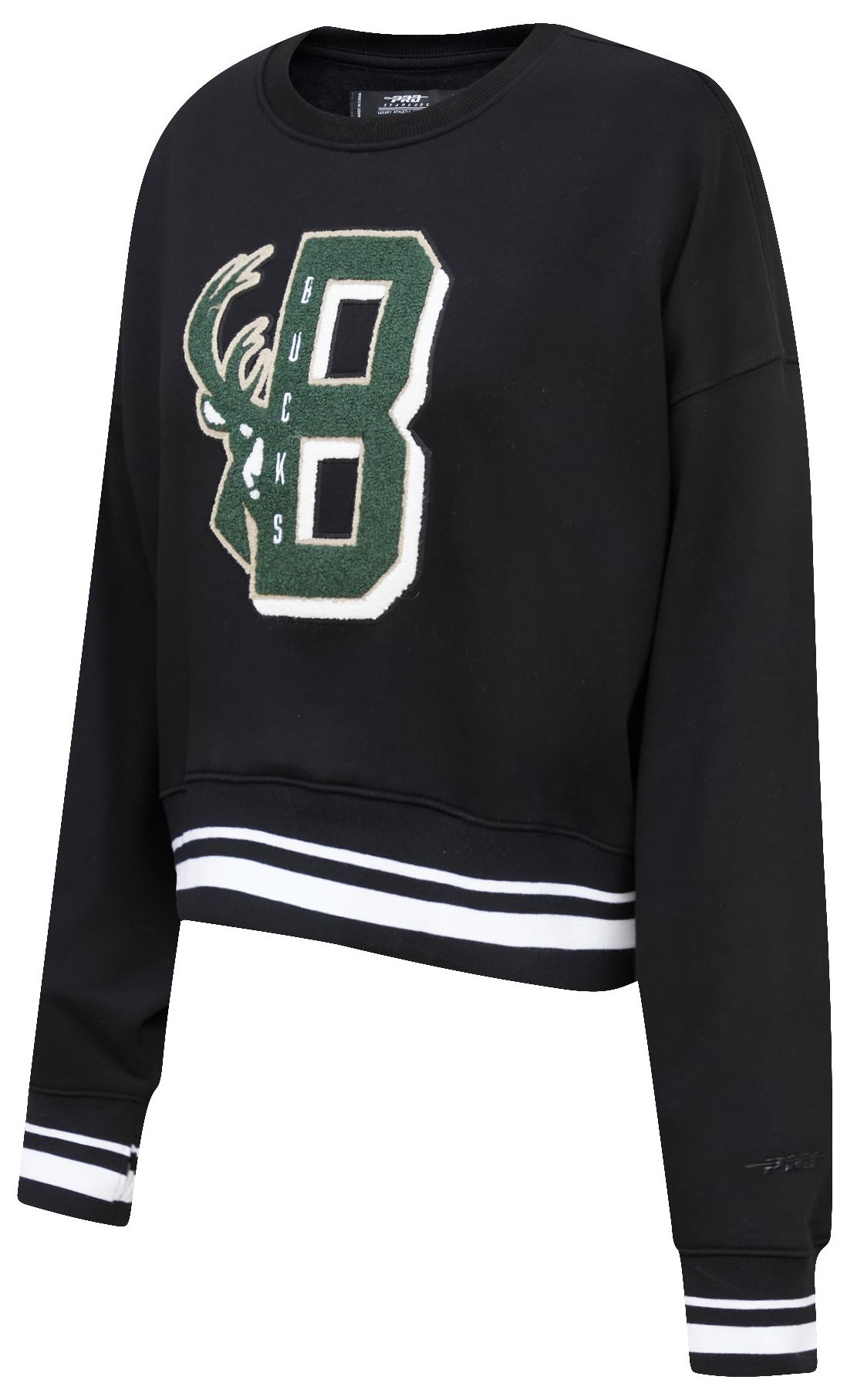Pro Standard Women's Milwaukee Bucks Black Mash Up Rib Fleece Crewneck Sweatshirt