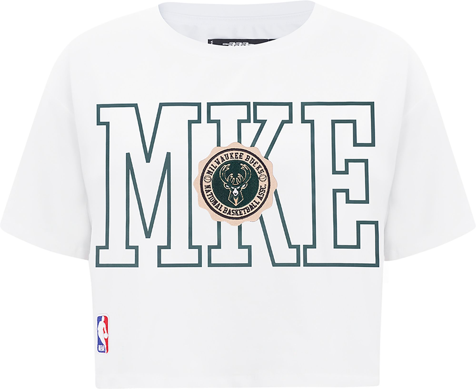 Pro Standard Women's Milwaukee Bucks White Crest Emblem Boxy T-Shirt