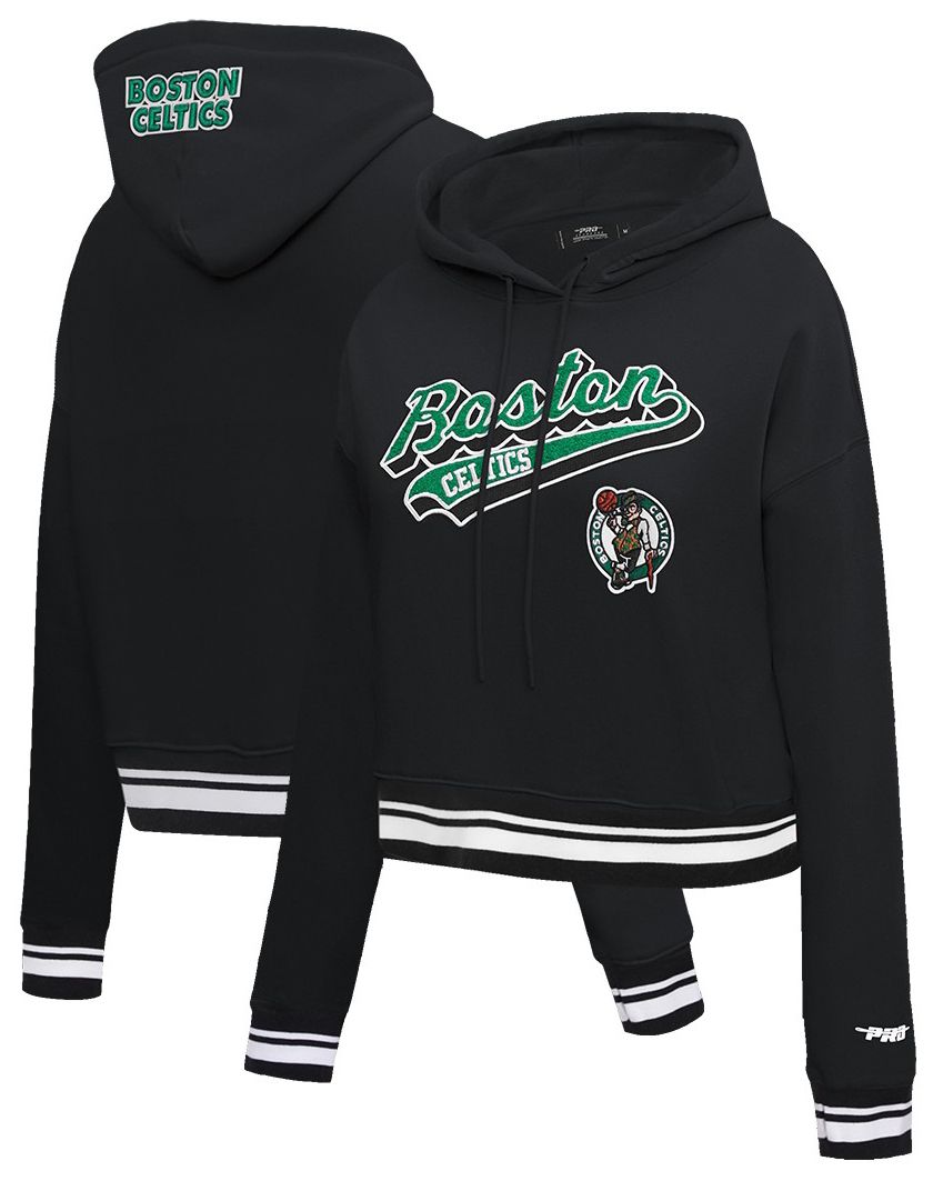 Pro Standard Women's Boston Celtics Black Script Tail Rib Cropped Fleece Pullover Hoodie