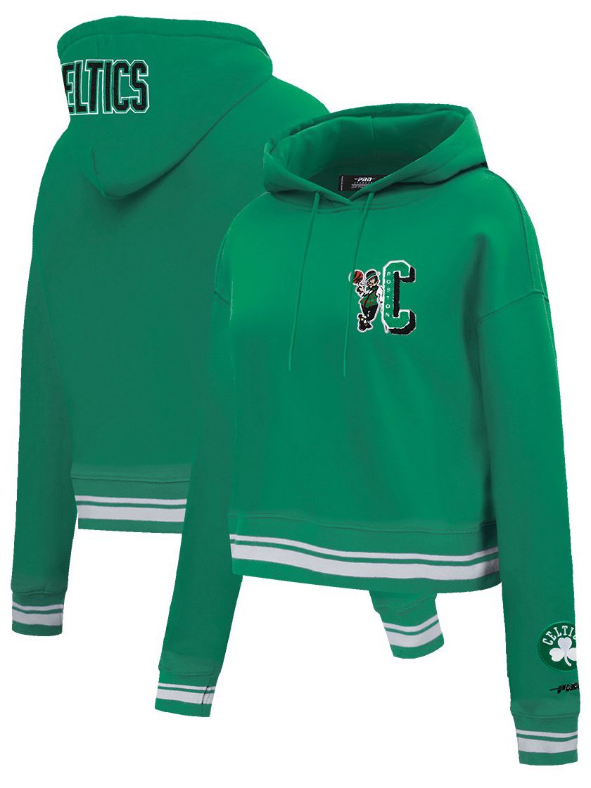 Pro Standard Women's Boston Celtics Green Mash Up Rib Cropped Fleece Pullover Hoodie